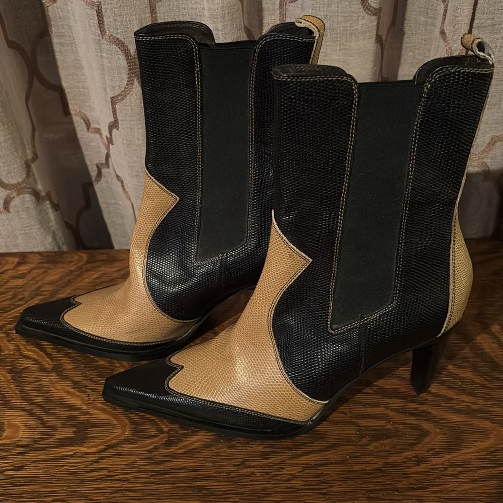 BEBE New Black and Beige Women's Boots—Made in Italy, Size 7B